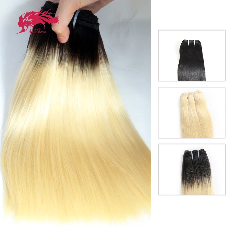 Ali Queen Blonde Ombre Raw Brazilian Unprocessed Virgin Hair One-Donor Mink Human Hair Bundle Natural Color Double Drawn Weft