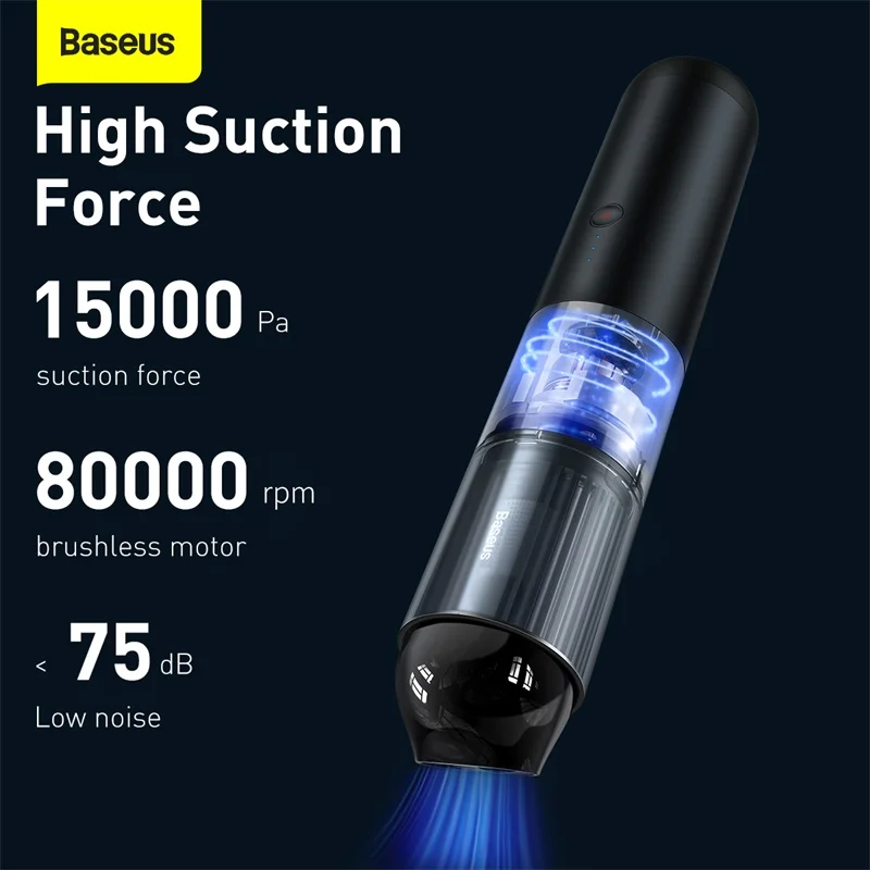 $74.66 Baseus Car Vacuum Cleaner Wireless Vacuum Cleaner 15000Pa with LED Light for Home PC Cleaning Portable Handheld Vacuum Cleaner