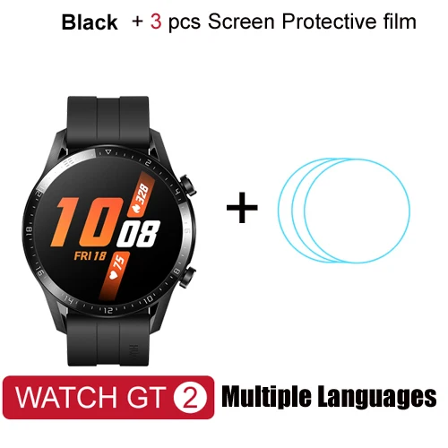 Black add film Умные часы Huawei Watch GT 2, Bluetooth 5,1, умные часы, кислород крови, 14 дней, телефонный звонок, частота сердечных сокращений для Android iOS - Цвет: Black add film