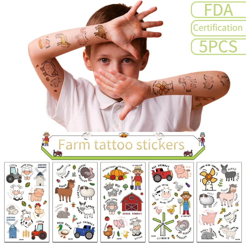 5 шт. Детские Водонепроницаемые наклейки-татуировки на ферму | Красота и здоровье