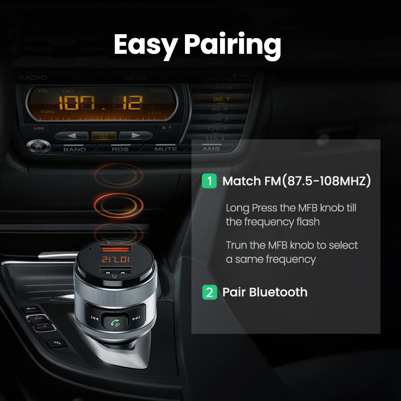 Автомобильное зарядное устройство UGREEN с поддержкой быстрой зарядки 3 0 Bluetooth 4