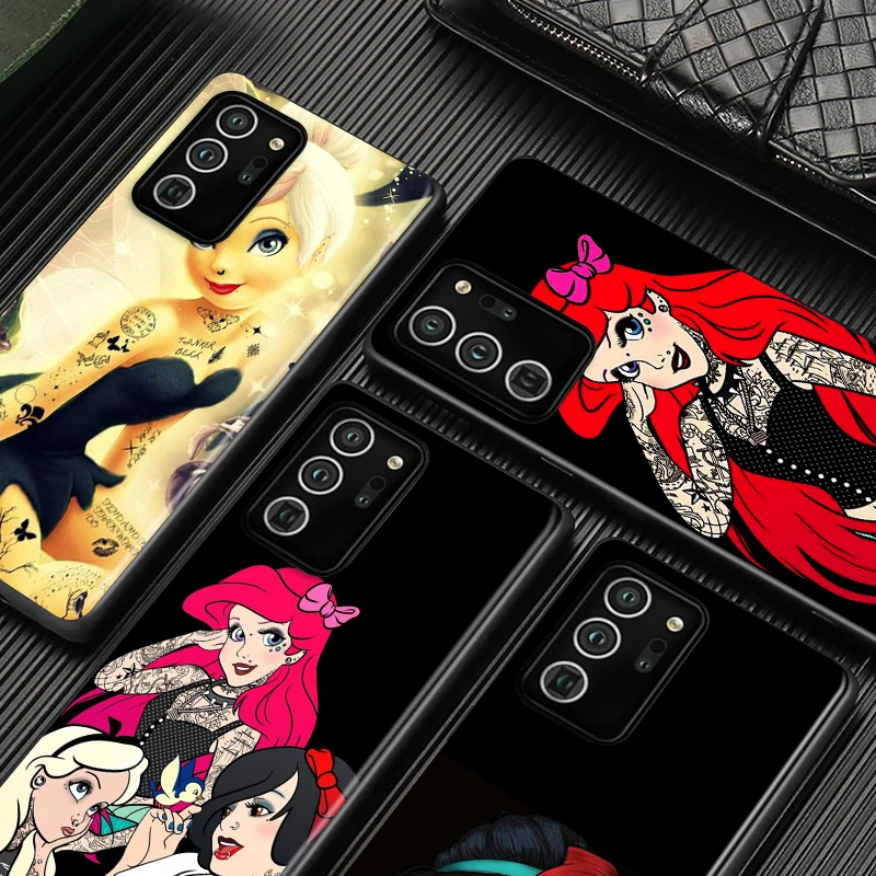 

Phone Case For Samsung S22 S21 S20 FE Ultra Pro Lite S10 5G S10E S9 S8 S7 S6 Edge Plus Disney Princess Tattoo Black Cover