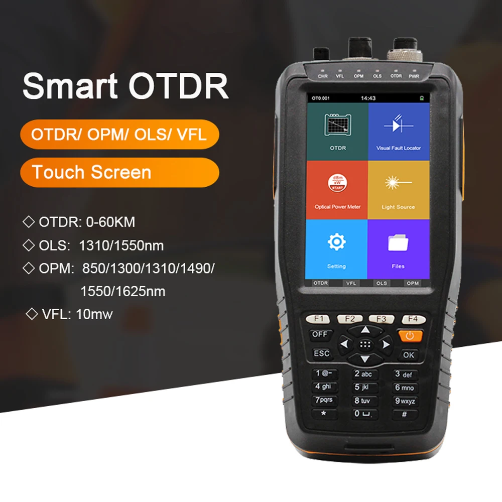 

4 Inch Screen OTDR Optical Time Domain Reflectometer 1310 and 1550nm Built-in VFL OPM OLS Red Light With FC SC ST Connectors