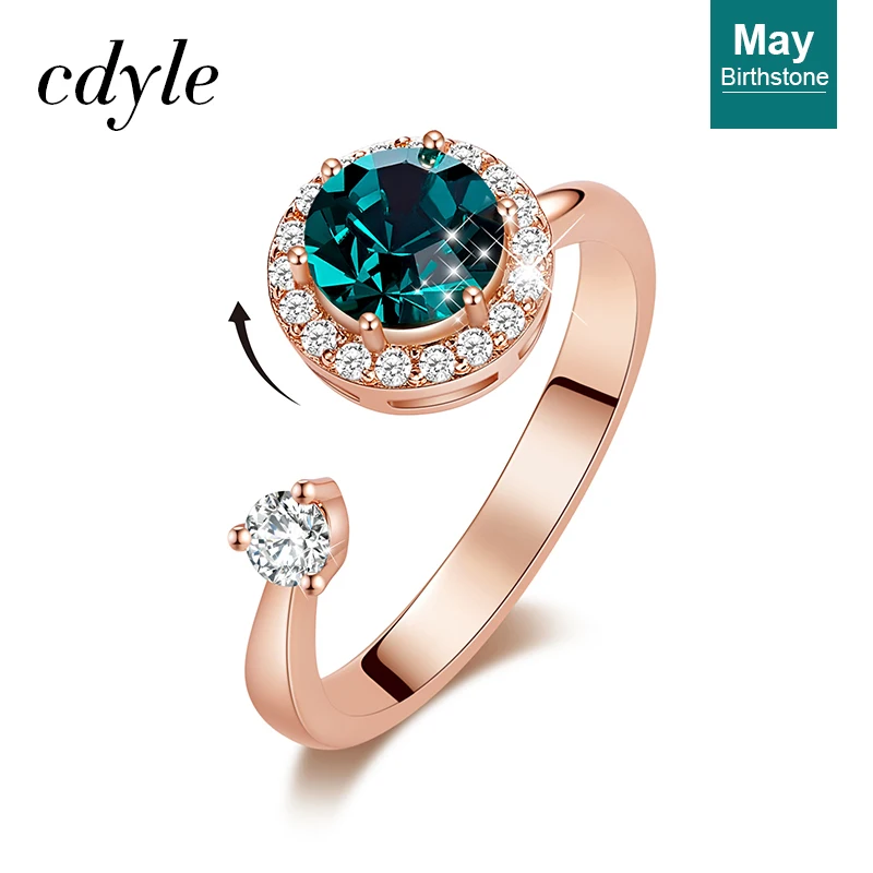 Cdyle кольцо из розового золота, украшенное кристаллом от Swarovski, ювелирные изделия, регулируемый размер, кольца для женщин, подарок на день рождения - Цвет основного камня: May. R1014T-S