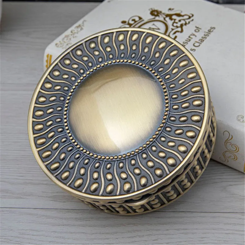 2023 Creative European-Style Simple Bead Jewellery Storage Box Vintage Bronze Round Metal Collectible Jewelry Box for Women