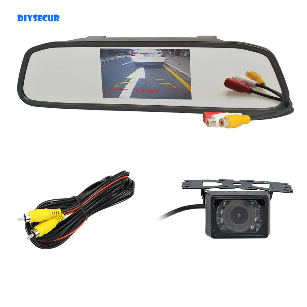 

DIYSECUR 4.3" Car Monitor Mirror Monitor + Waterproof IR Night Vision Rear View Car Camera Parking Accessories Cam