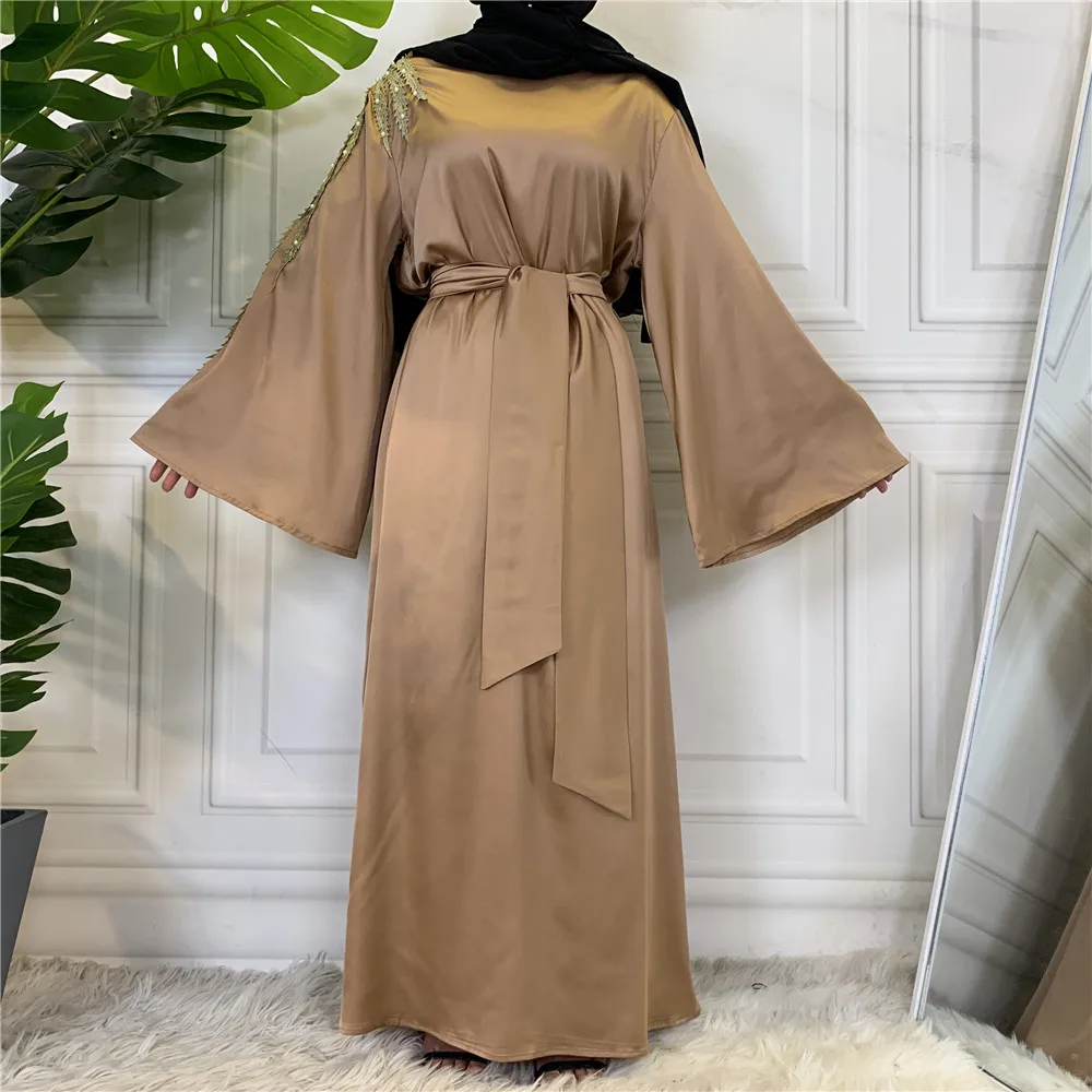 

Eid Kaftan Robe Dubai Abaya Satin Muslim Hijab Dress Turkey Ramadan Islam Abayas African Dresses for Women Bangladesh Caftan