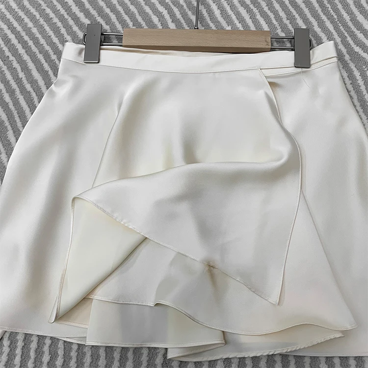 

White Elegant Satin Crop Top And Skirt 2 Two-Piece Set Women Lantern Long Sleeves Cardigan Sexy High Waist Mini Skirts Suit 2021