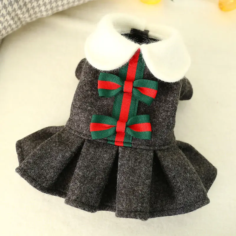 Платье для собак с галстуком бабочкой одежда на осень и зиму Милая юбка пальто в