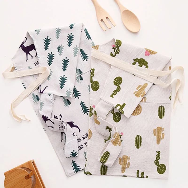 

1Pcs Tree Fish Print Cotton Linen Apron Woman Adult Bibs Home Cooking Baking Coffee Shop Cleaning Aprons Kitchen Accessory 46096