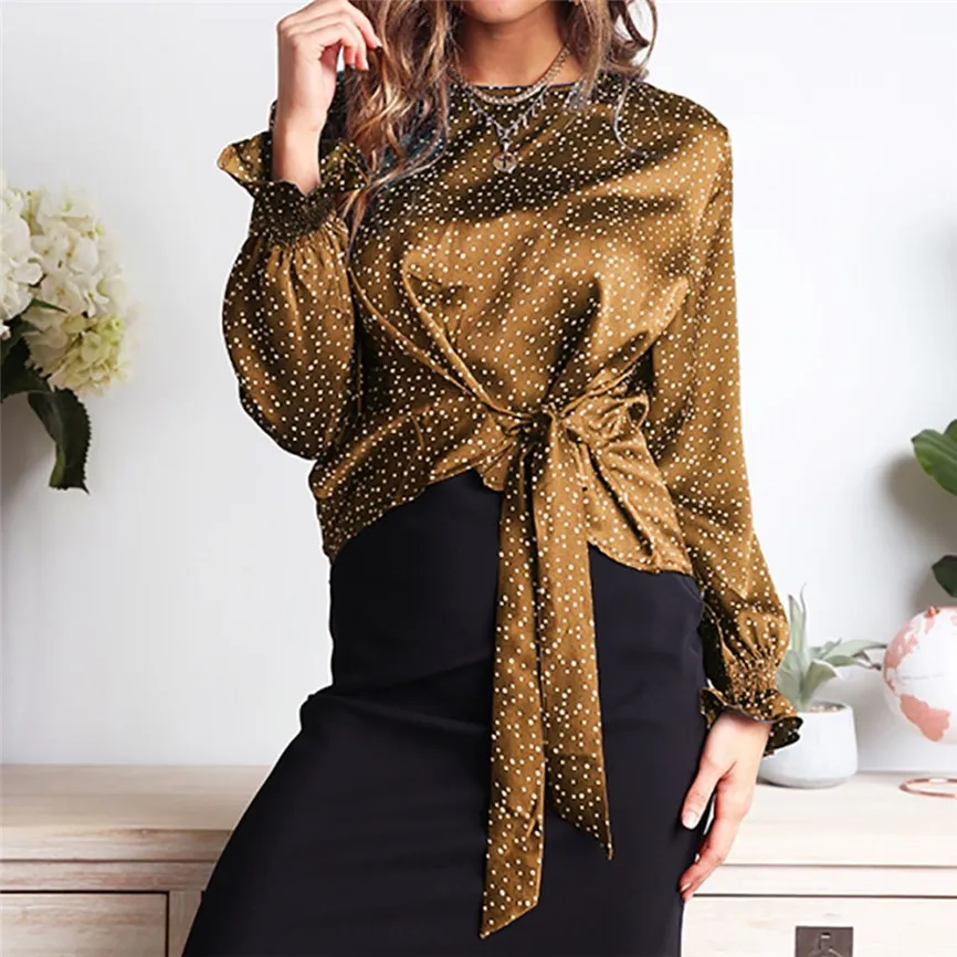 Женские Блузки высокого качества осенне зимние женские блузки в горошек с