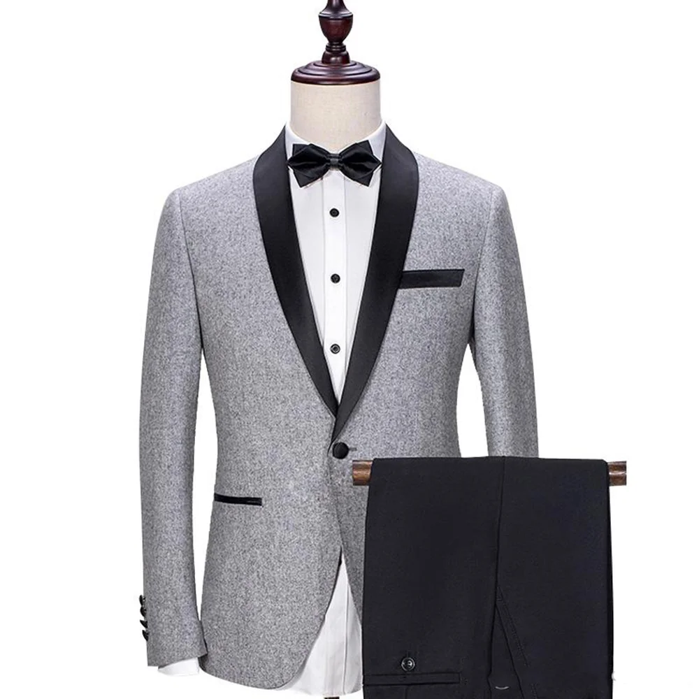 

Fashion men's black shawl lapel wedding formal wear men's suit groom tuxedo two-piece jacket pants new