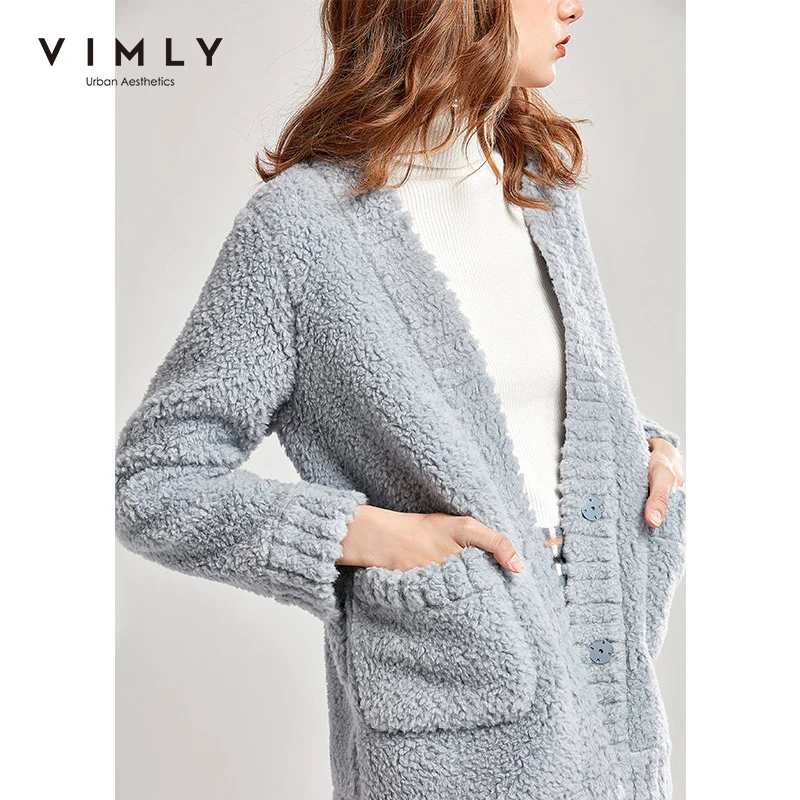 Vimly женский кардиган с имитацией овечьей шерсти винтажная осенне-зимняя куртка