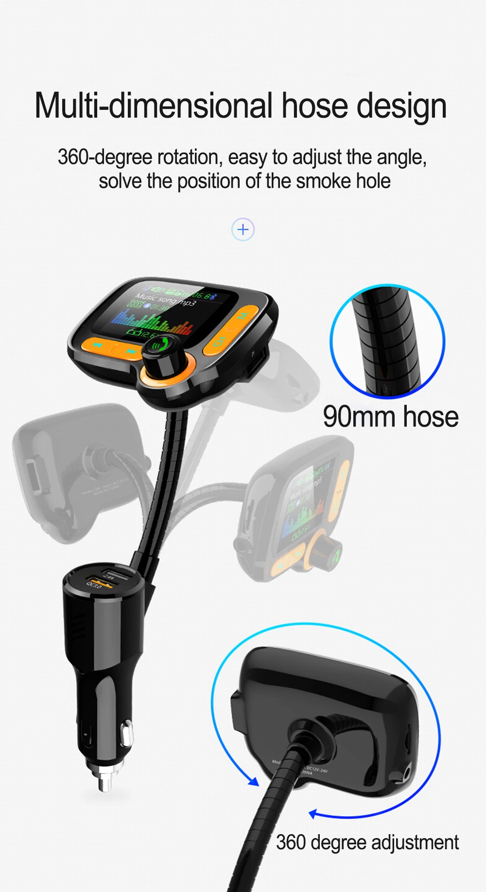 JINSERTA QC3.0, зарядное устройство, режим эквалайзера, автомобильный Bluetooth 5,0, fm-передатчик, громкая связь, 1,77 дюймов, TFT цветной экран, автомобильный комплект, поддержка AUX/TF/U диска