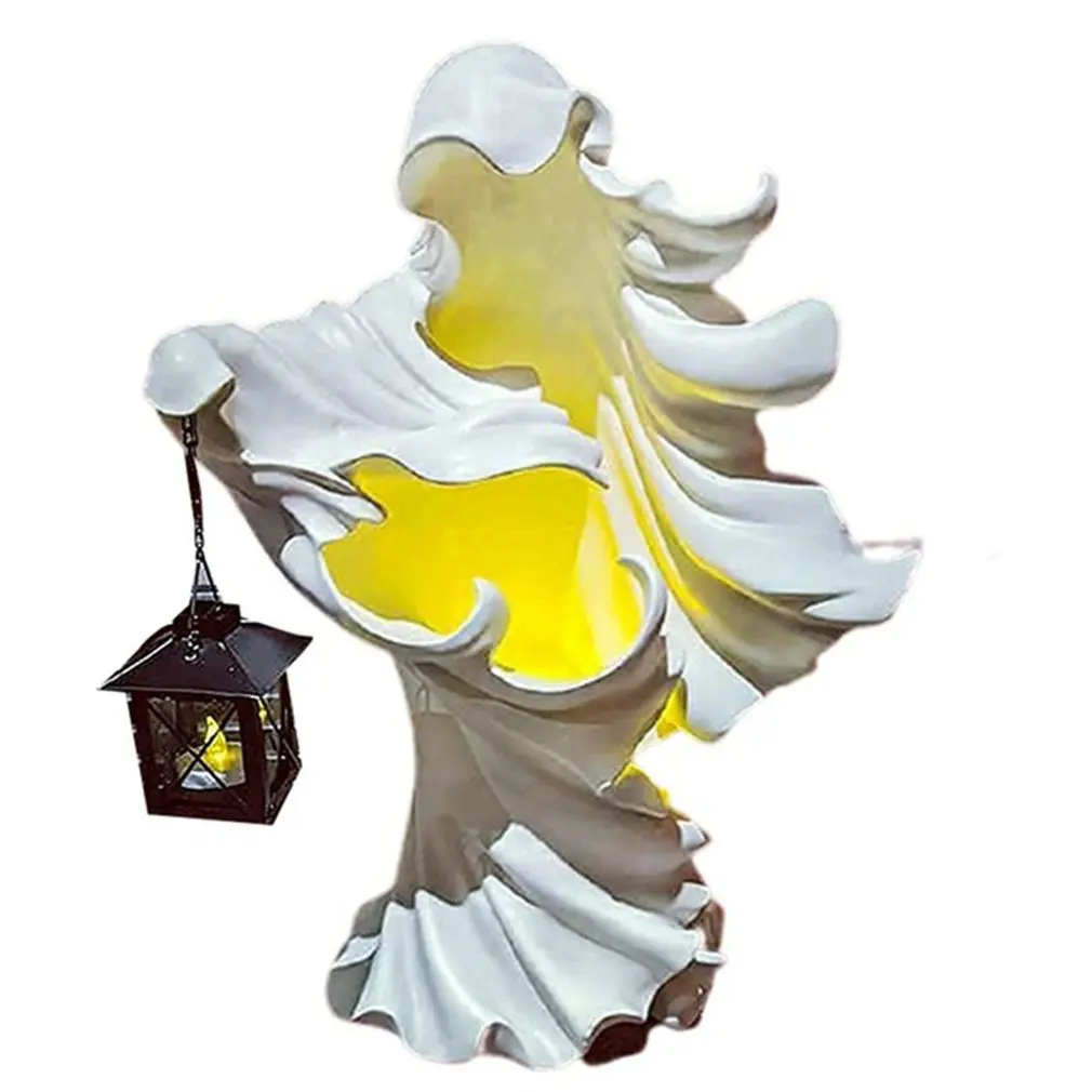 

Hell Messenger With Lantern Ghost Seeking Light Witch Resin Statue Realistic Ghost Sculpture Halloween Ornament Decorative Lamp