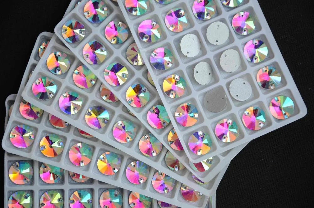 Качество AAA 8 мм ~ 18 кристалл AB Цвет Круглый Rivoli Кристалл Серебряное основание два