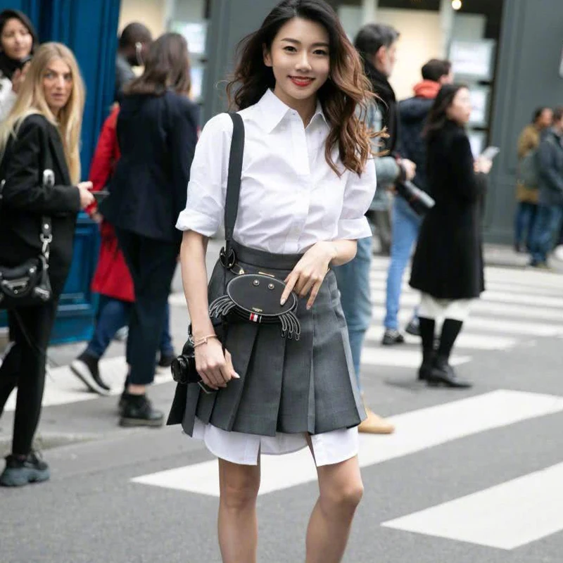 

2021 Spring New Style Long Sleeve Single Breasted Long Casual Shirt Slim Fit Mini Pleated Half Skirt Two-Piece Suit Women