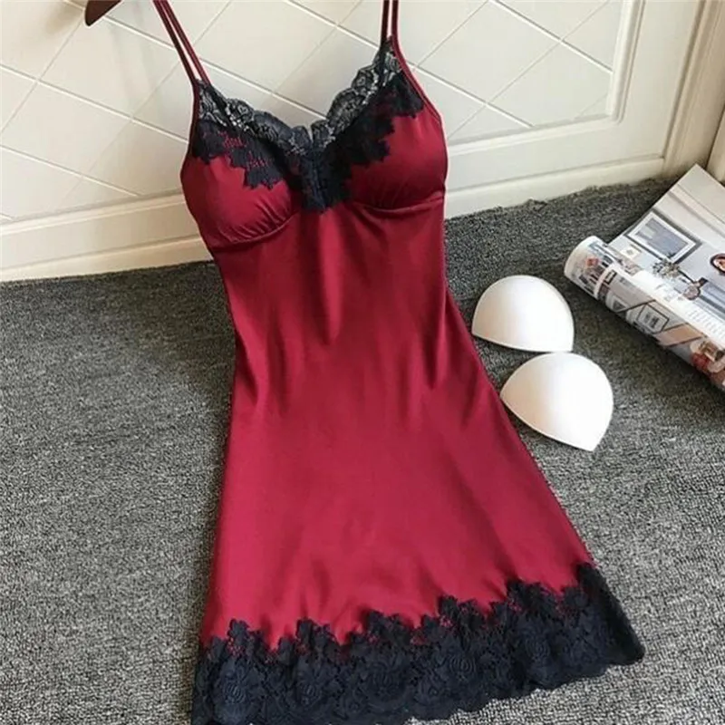 

Women Soft Sexy Padded Sleepwear Sexy Deep V-Neck Lace Strappy Underwear Nightdress Charming Home Sleepwear Домашняя Оде