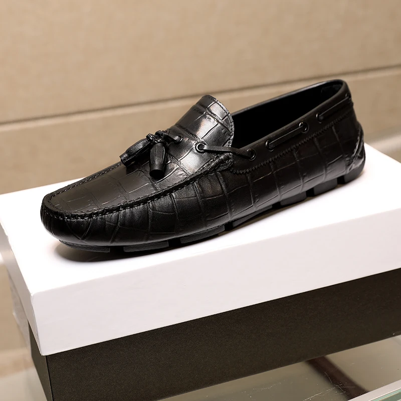

Men's Hand Painted Leather Embossed Crocodile Pattern New Decoration Simple Fashion Business Casual Shoes