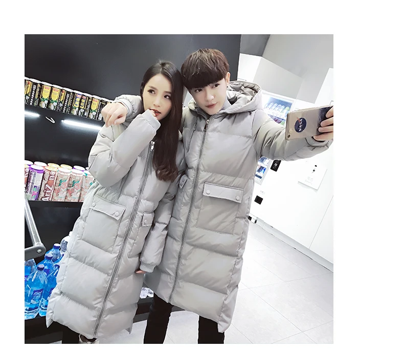 Couples Korean Slim men and women models over knee thickening long down jacket coat cotton men's cotton jacket winter Parkas
