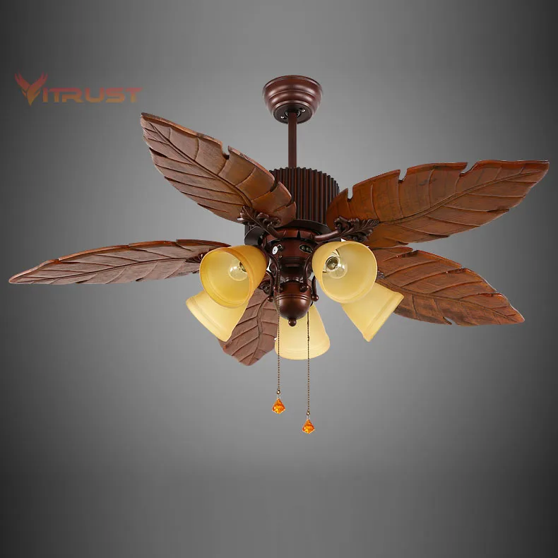 Винтажный деревянный потолочный вентилятор с гравировальными лезвиями