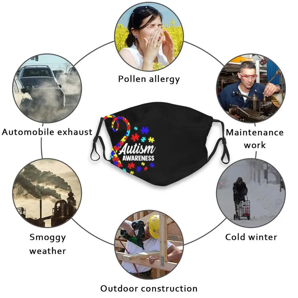 

Cute Autism Awareness Autistic Unique Colorful Reusable Mouth Face Mask Anti Haze Dustproof Mask With Filters For Child Adult