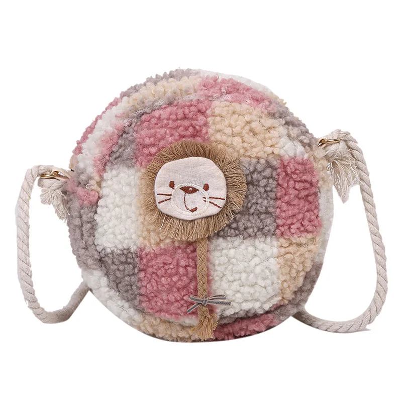 

Cute Plush Bag Fashion Bag Small Round Bag with Air Pattern Sweet Lady Messenger Mobile Phone Coin Purse
