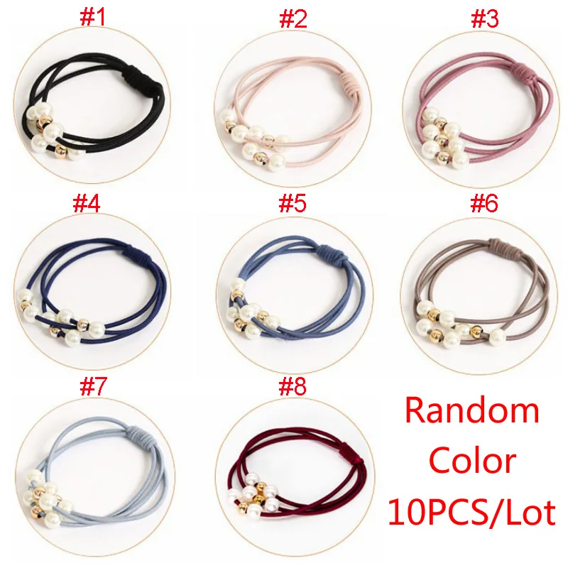 

10Pcs/Lot Women Rubber Pearls Headband Soft Nylon Elastic Ponytail Holder Hair Bands Accessories