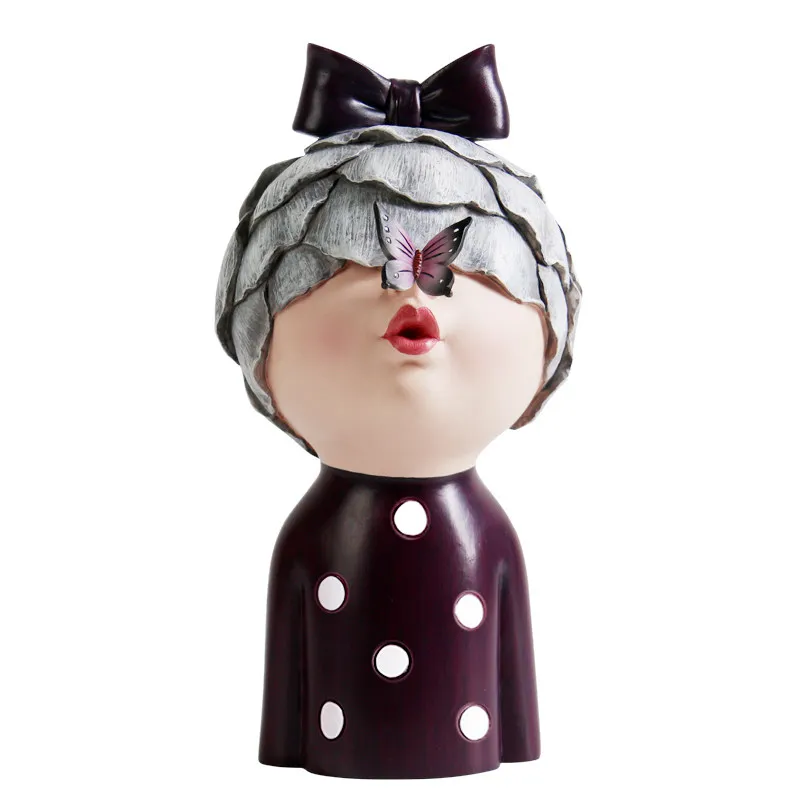 Modern Flower Head Butterfly Girl Resin Accessories Desktop Coffee Table Sculpture Decoration Home Livingroom Figurines Crafts | Дом и сад