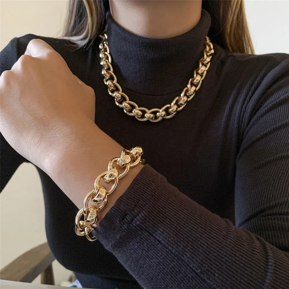 

Массивное ожерелье из кубинской цепи для женщин и мужчин, Массивное колье-чокер в стиле хип-хоп, стимпанк, макси-замок, вечерняя бижутерия