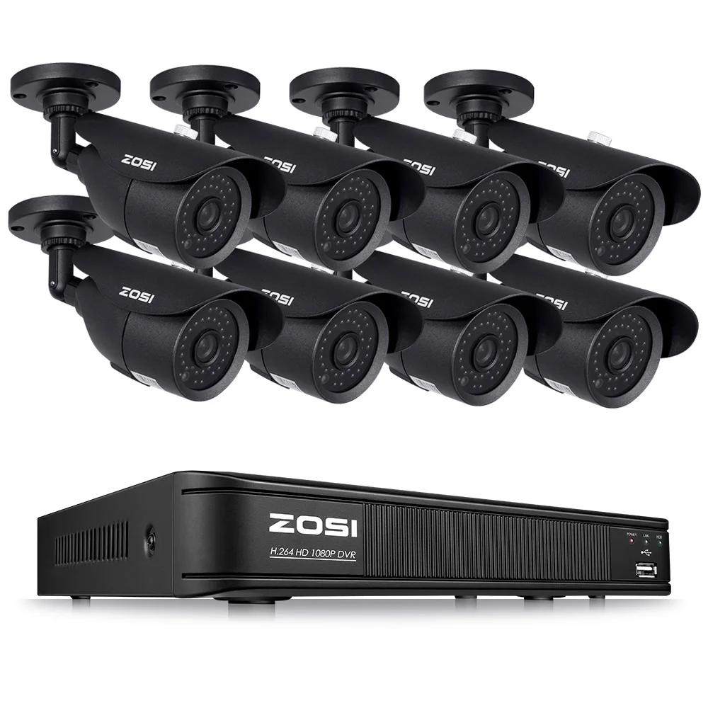 Black ZOSI HD-TVI 8CH 1080P DVR комплект 2.0MP камеры безопасности Система 8*1080P День ночного видения CCTV Домашняя безопасность без HDD - Цвет: Black