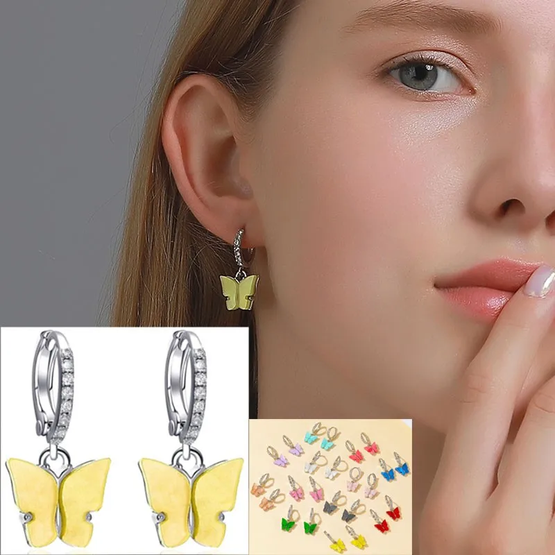 Серьги в виде бабочки с кристаллами милые красочные акриловые серьги для женщин