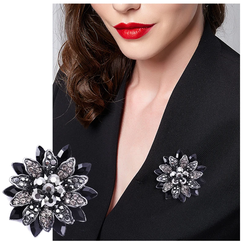 Модное женское ожерелье брошь двойного назначения черная Далия винтажный цветок