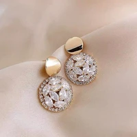 metal gold color round white rhinestone drop earrings geometric crystal y2k bohemian korean fashion jewelry women gift wholesale
