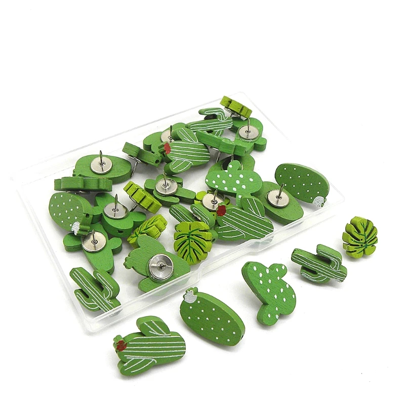 

30PCS Wooden Push Pins Cactus Palm Leaf Thumb Tack Decorative Cute Pushpins for Photos Wall, Maps, Bulletin Board or Co