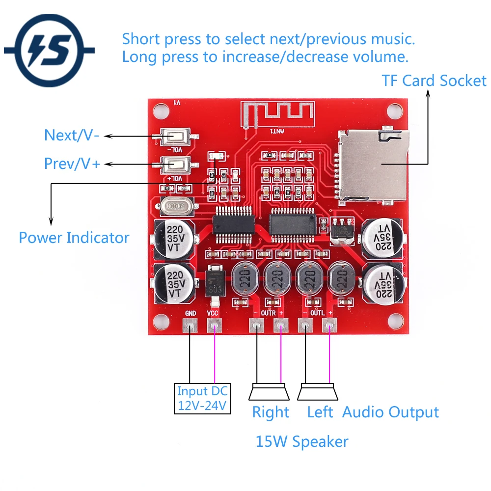 Плата усилителя мощности беспроводного bluetooth приемника 12 В 24 постоянного тока V4.2