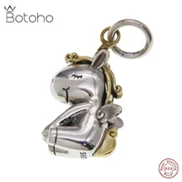 botoho new real solid s925 sterling silver jewelry retro simple stylish stupid white rabbit woman pendant keychain pendant