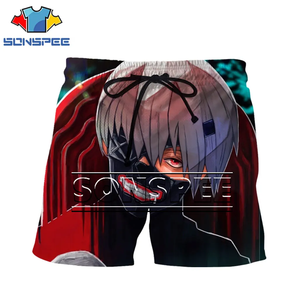

SONSPEE Men Women Shorts 3D Tokyo Ghoul Anime Cartoon Character Protagonist Harajuku Fashion Elastic Waist Summer Spandex Shorts