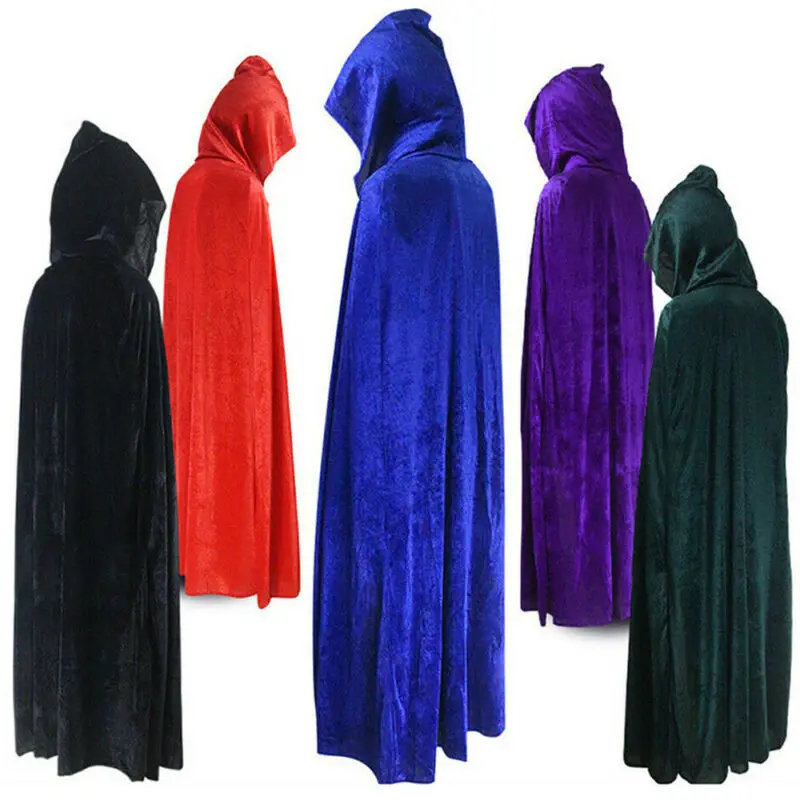 Adult Halloween Velvet Cloak Cape Hooded Medieval Costume Witch Wicca Vampire Men Women Scary Costumes |