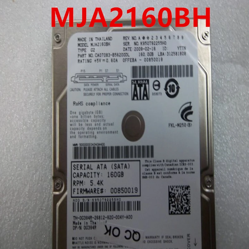

90% New Original HDD For Fujitsu 160GB 2.5" SATA 8MB 5400RPM For Internal HDD For Laptop HDD For MJA2160BH