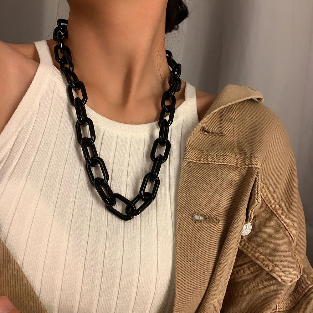 

Fashion Women Acrylic Chunky Plastic Choker Collar Necklace Hip Hop Bright Color Acrylic Chain Necklace Punk Femme Jewelry Gift
