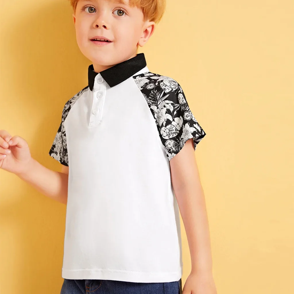 2020 Футболка с принтом модная детская одежда короткими рукавами и отворотами для