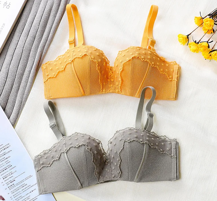 Женское нижнее белье с кружевной вышивкой комплект мягким бюстгальтером пуш-ап