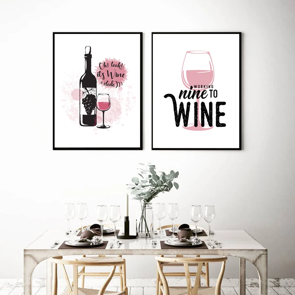 Постер для стекла и печать на холсте картина work Nine To Wine кухонная Настенная