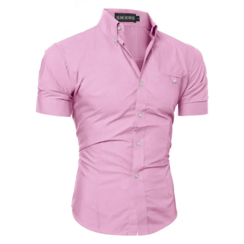 Men's Slim Fit Shirt Short Sleeve Business Formal Casual shirt Tops Solid Single Breasted 8 Color M-3XL | Мужская одежда