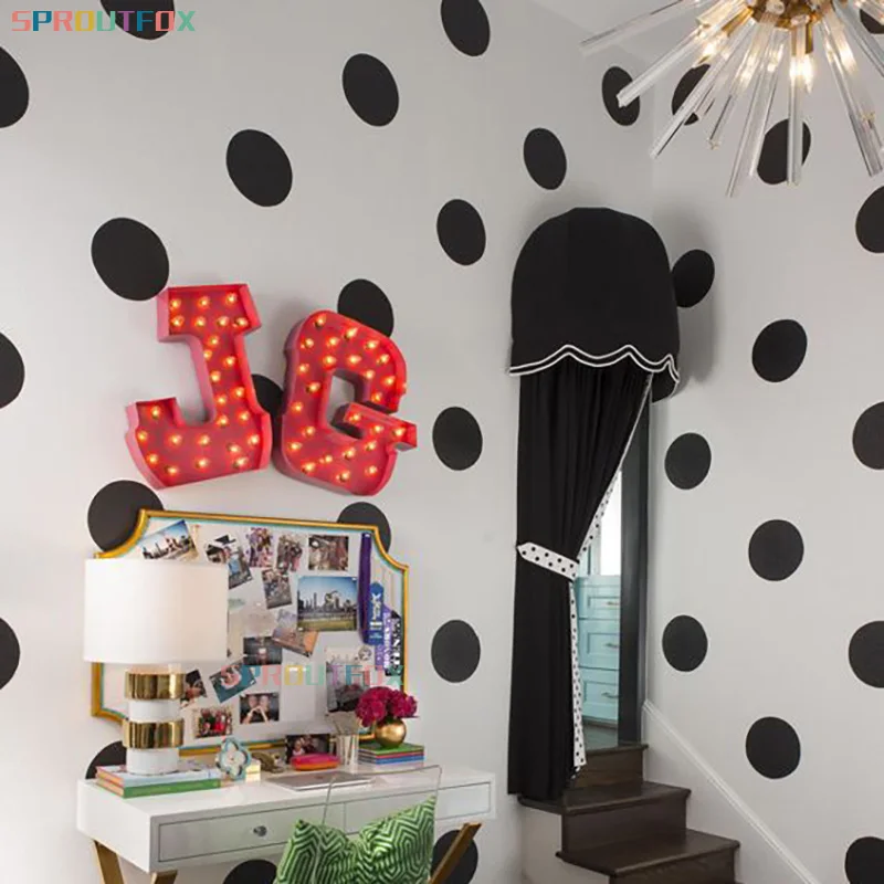 Золотистые и Серебристые настенные наклейки в горошек виниловые с большими