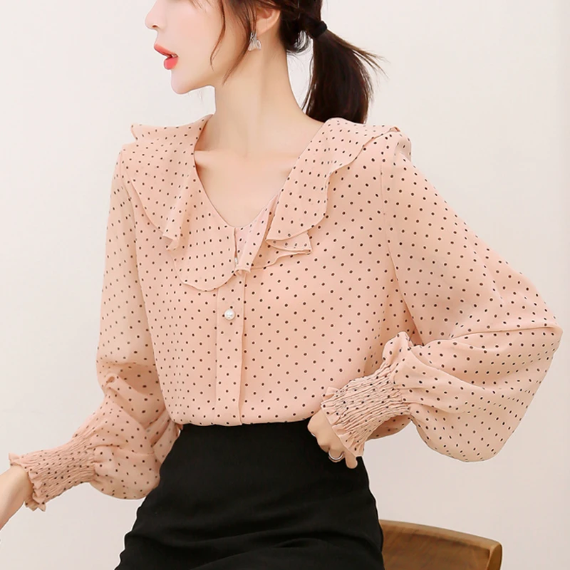 шифоновые рубашки блузки с длинными рукавами Женские топы рубашка осень 2019