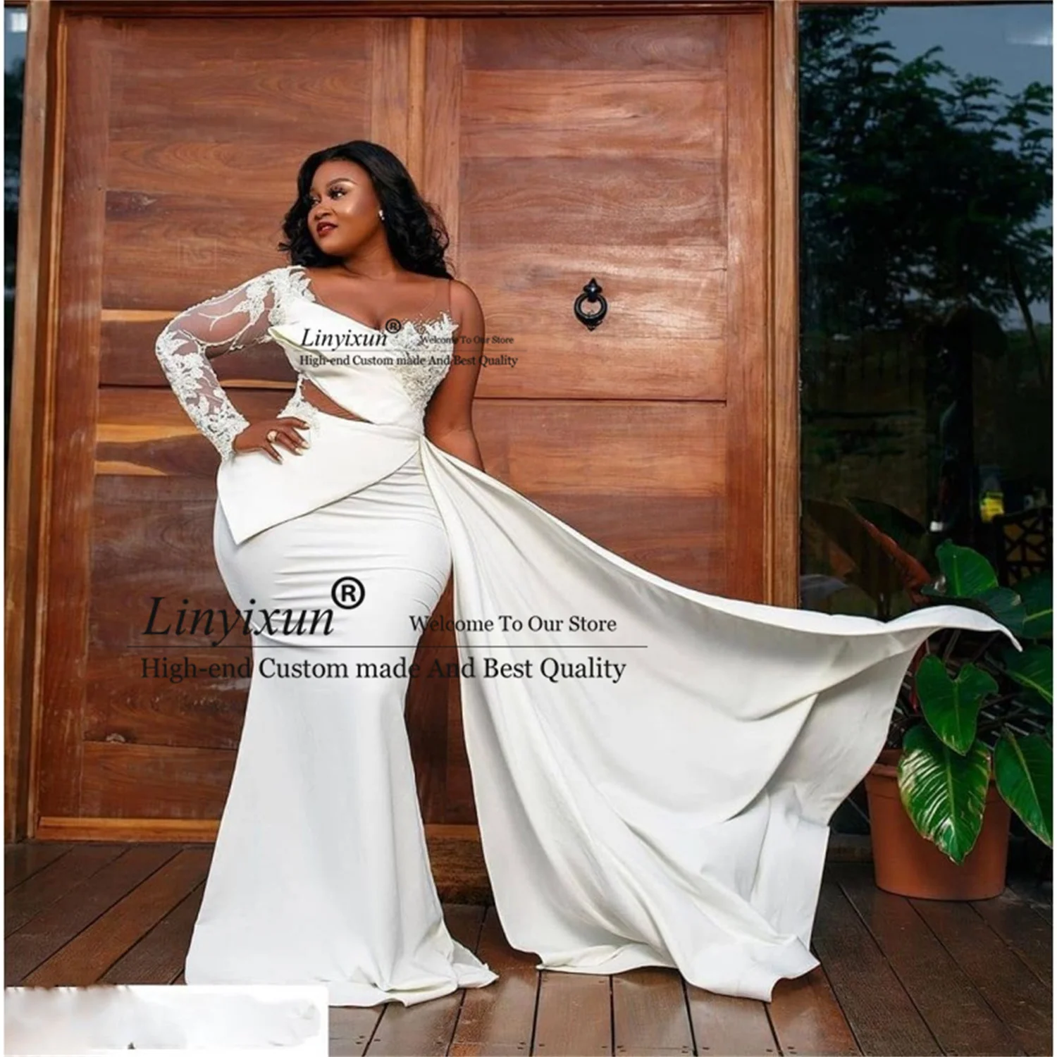 

African One Shoulder Plus Size Prom Dresses Aso Ebi Sheer Neck Lace Ilusion Sleeve Mermaid Evening Gowns Girls Robe de soiree