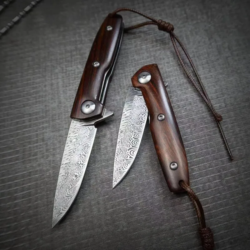 Складной нож из Шведской дамасской стали с рисунком пламени карманный Клинок для