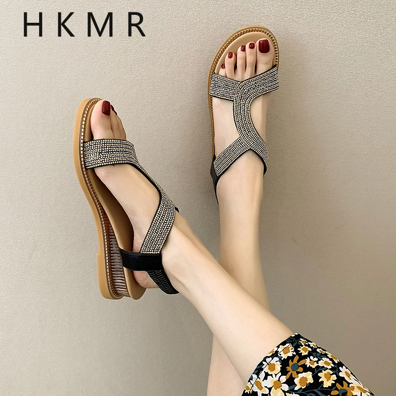 

2021 летние Новый стиль Стразы все-матч женская обувь; Модная удобная обувь на плоской подошве женские повседневные сандалии; Женская обувь